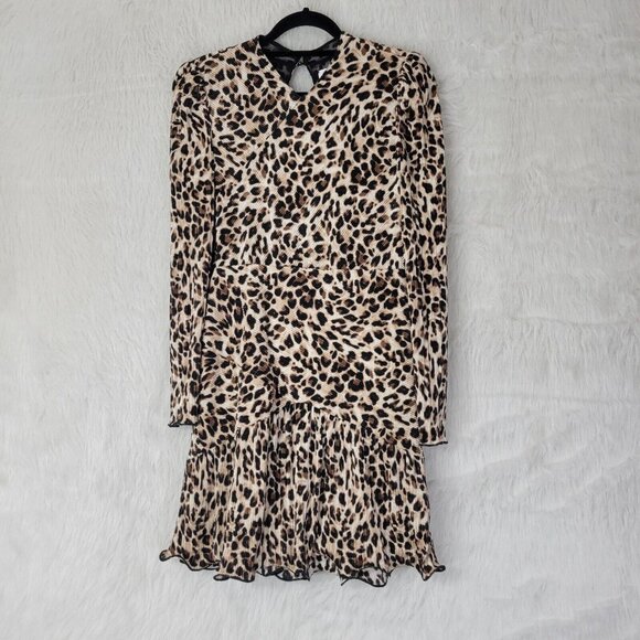 Saylor Emerson Leopard Animal Print Long Sleeve Ribbed Open Back Dress Medium - Picture 2 of 15